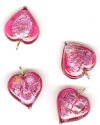 1 13x13x6mm Rose with Foil Lampwork Heart Pendant